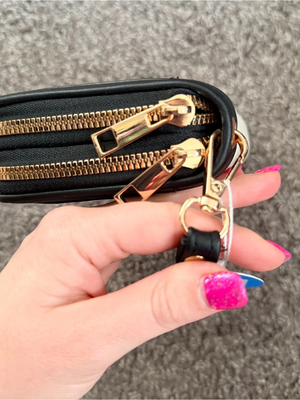 Cream and black Cosmetic Pouch